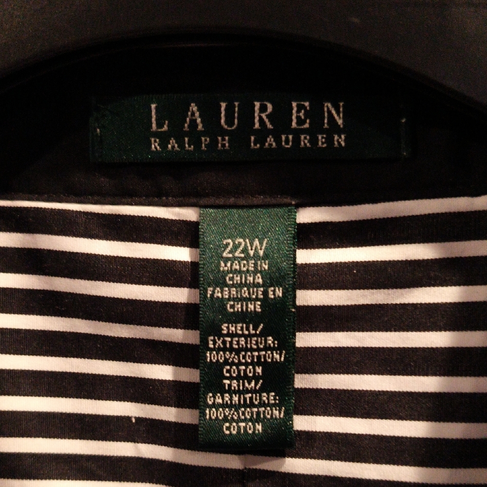 FINAL PRICE NWOT Lauren Ralph Lauren 100% Cotton  Black/White Striped Top 22W
